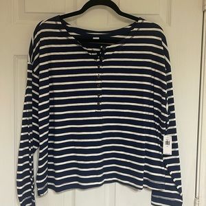 Blue and white stripes long sleeve Henley